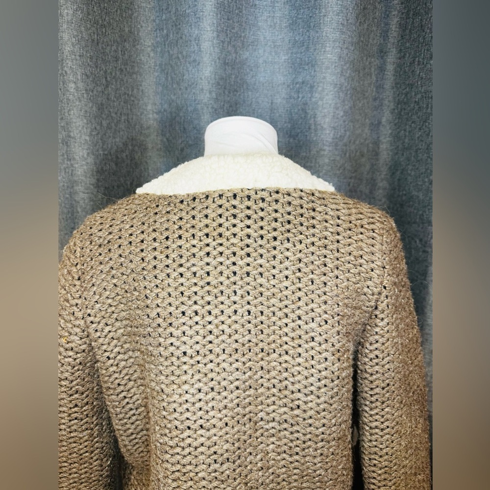 Anna Studio Wool Sherpa Knit Coat Cardigan Jacket – Brown Cream Boho Chic Medium - Picture 7 of 15